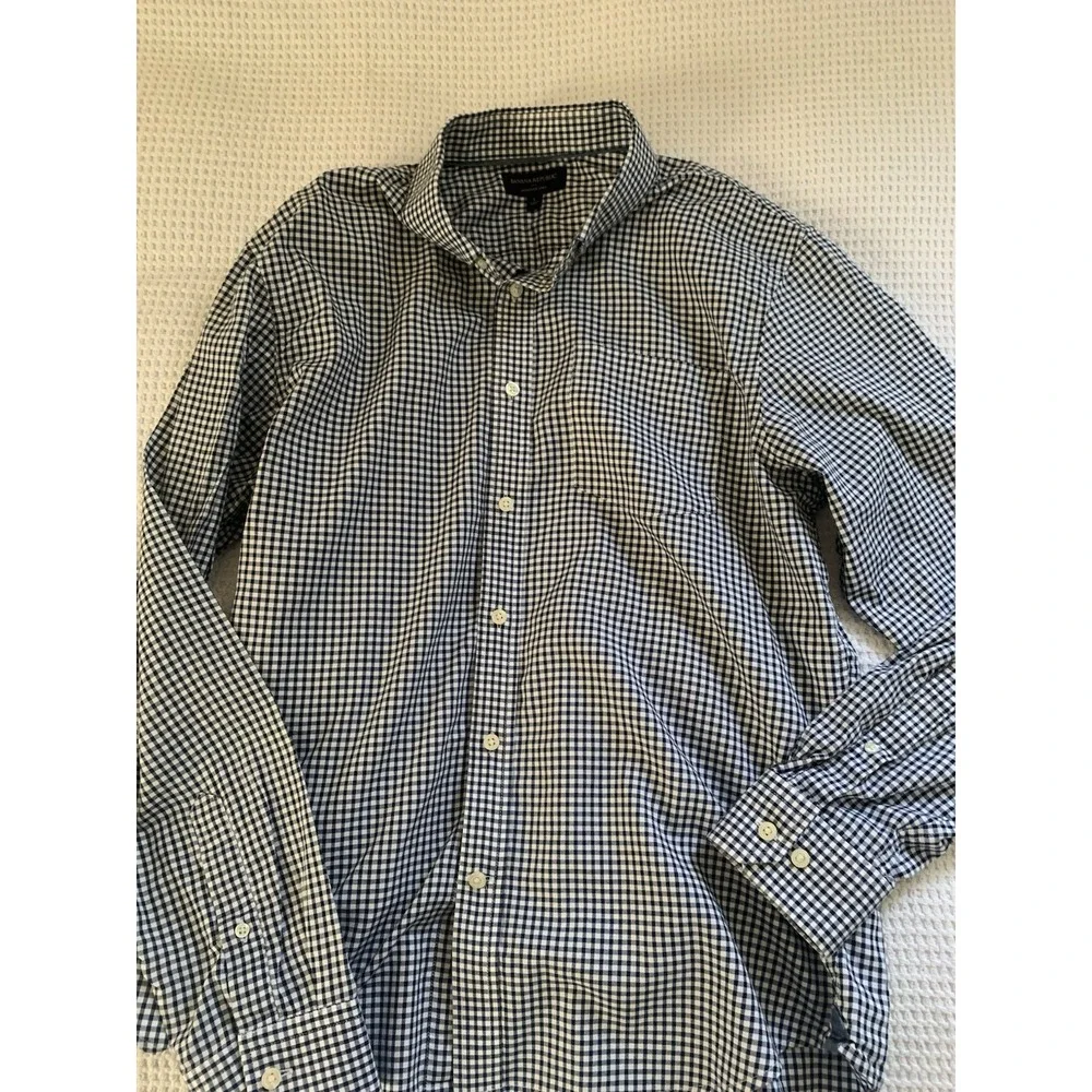 Banana Republic Shirt Men's Large L Untucked Fit White Blue Checked
